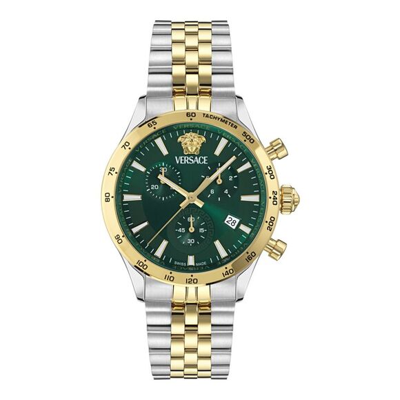Versace Hellenyium Chrono Petite Bracelet Watch Two Tone Mens